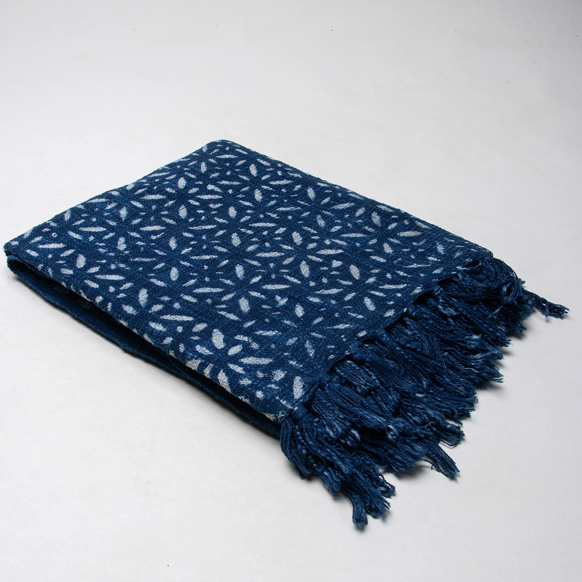 Blue Floral Cotton Block Print Throw For Home Decor