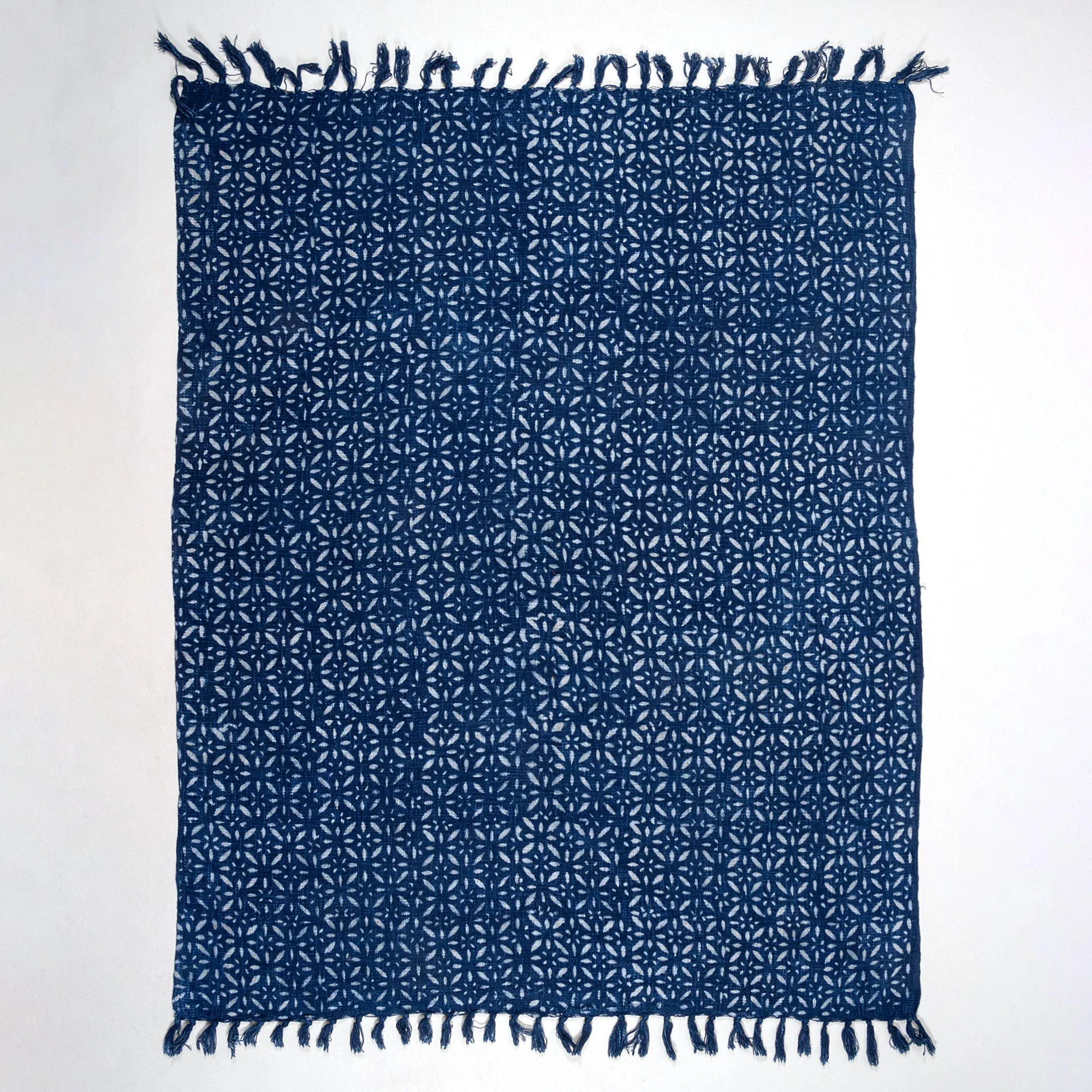Blue Floral Cotton Block Print Throw For Home Decor
