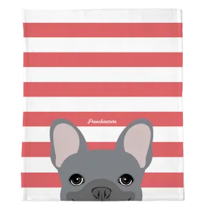 Blue French Bulldog on Coral Stripes | Frenchie Blanket