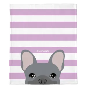 Blue French Bulldog on Lavender Stripes | Frenchie Blanket