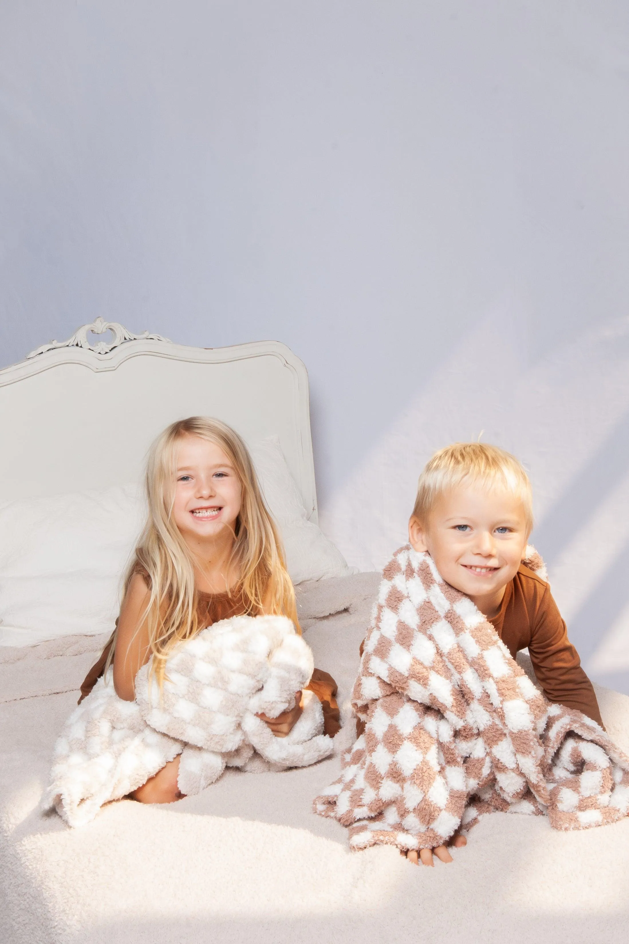 Blushing Beige & White Check Print Toddler Blanket