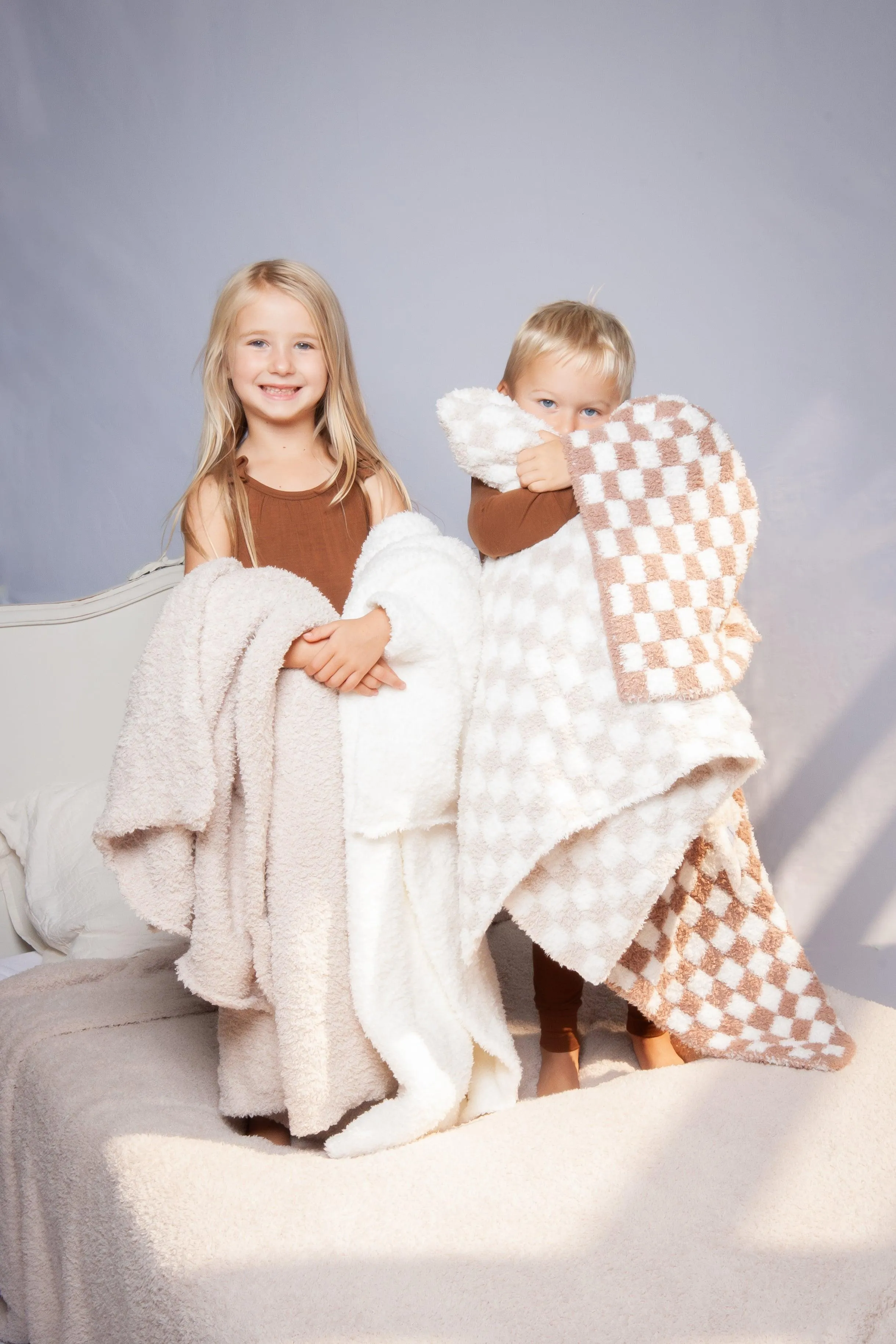 Blushing Beige & White Check Print Toddler Blanket