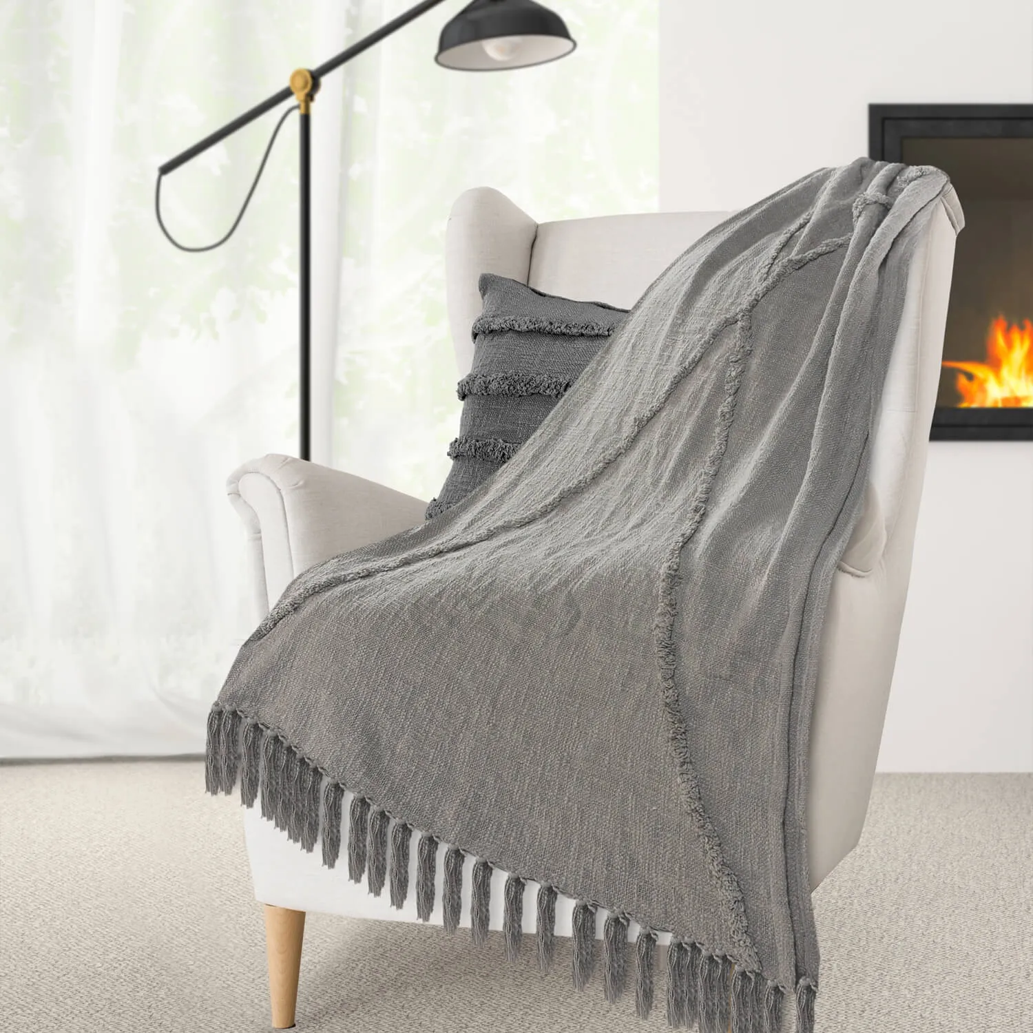 Boho Diamond Tufted Throw Blanket