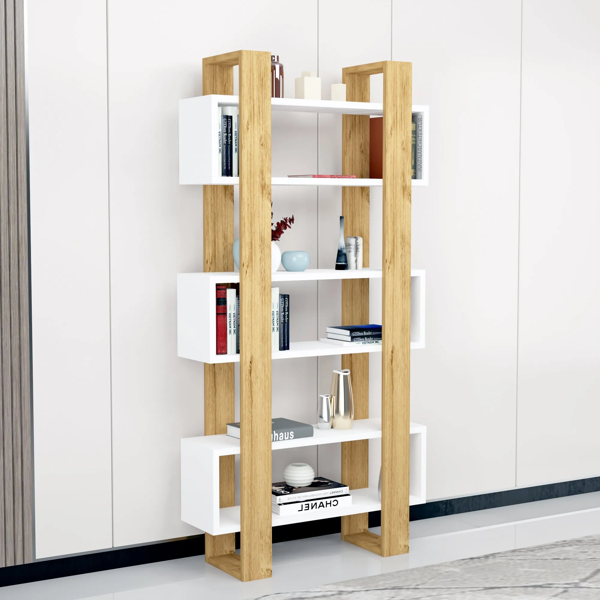 Bookcase with Geometric Shelves Ocean