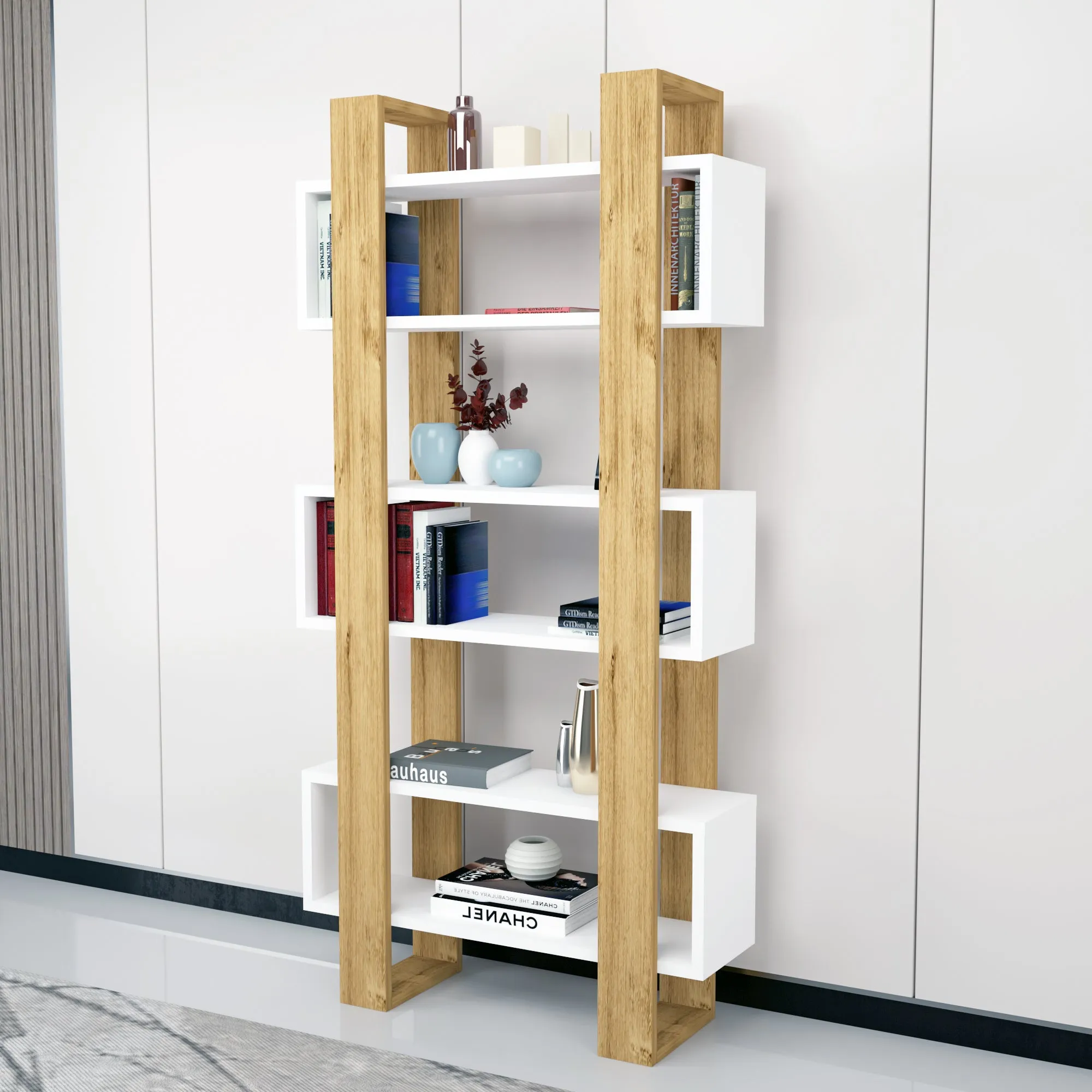 Bookcase with Geometric Shelves Ocean