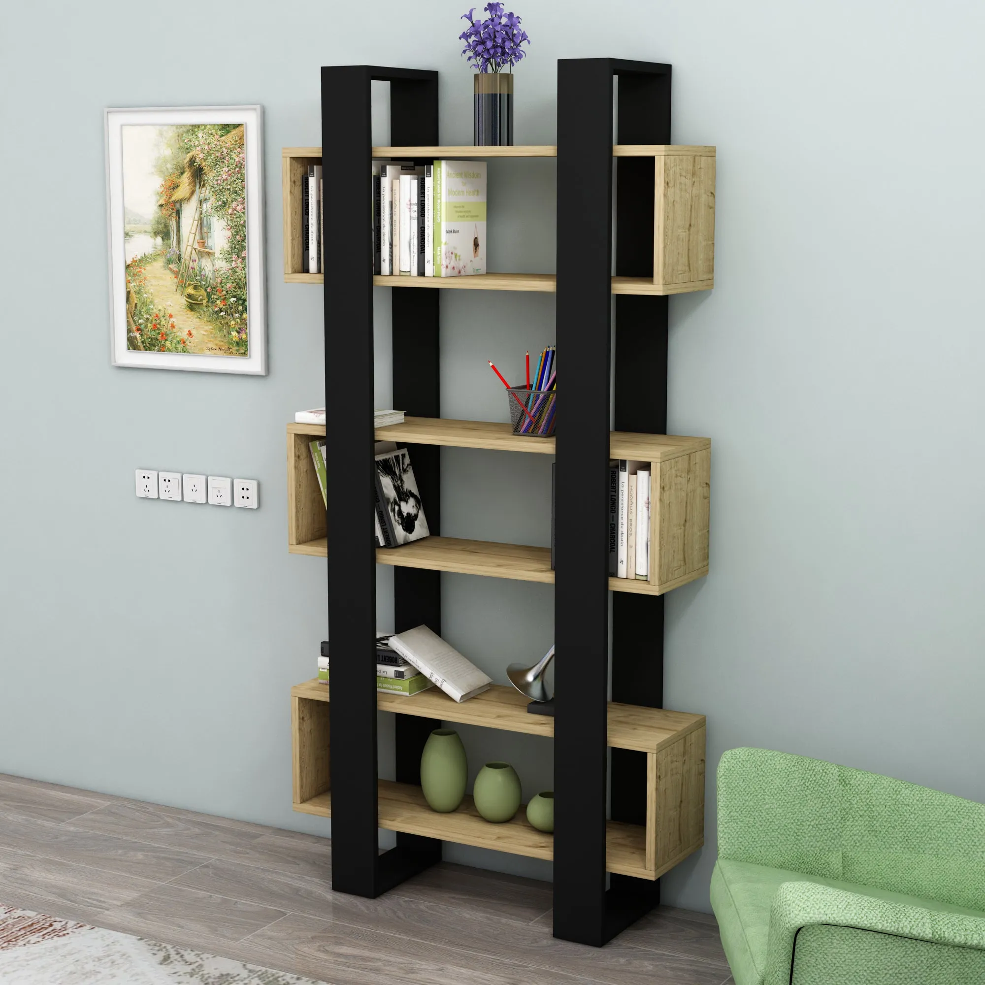 Bookcase with Geometric Shelves Ocean