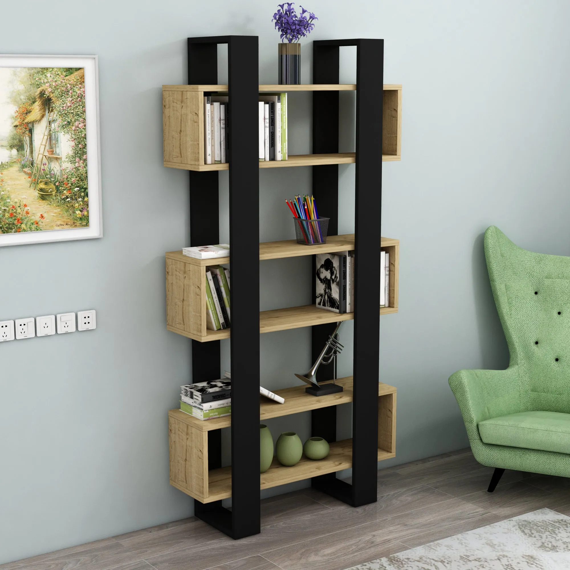 Bookcase with Geometric Shelves Ocean