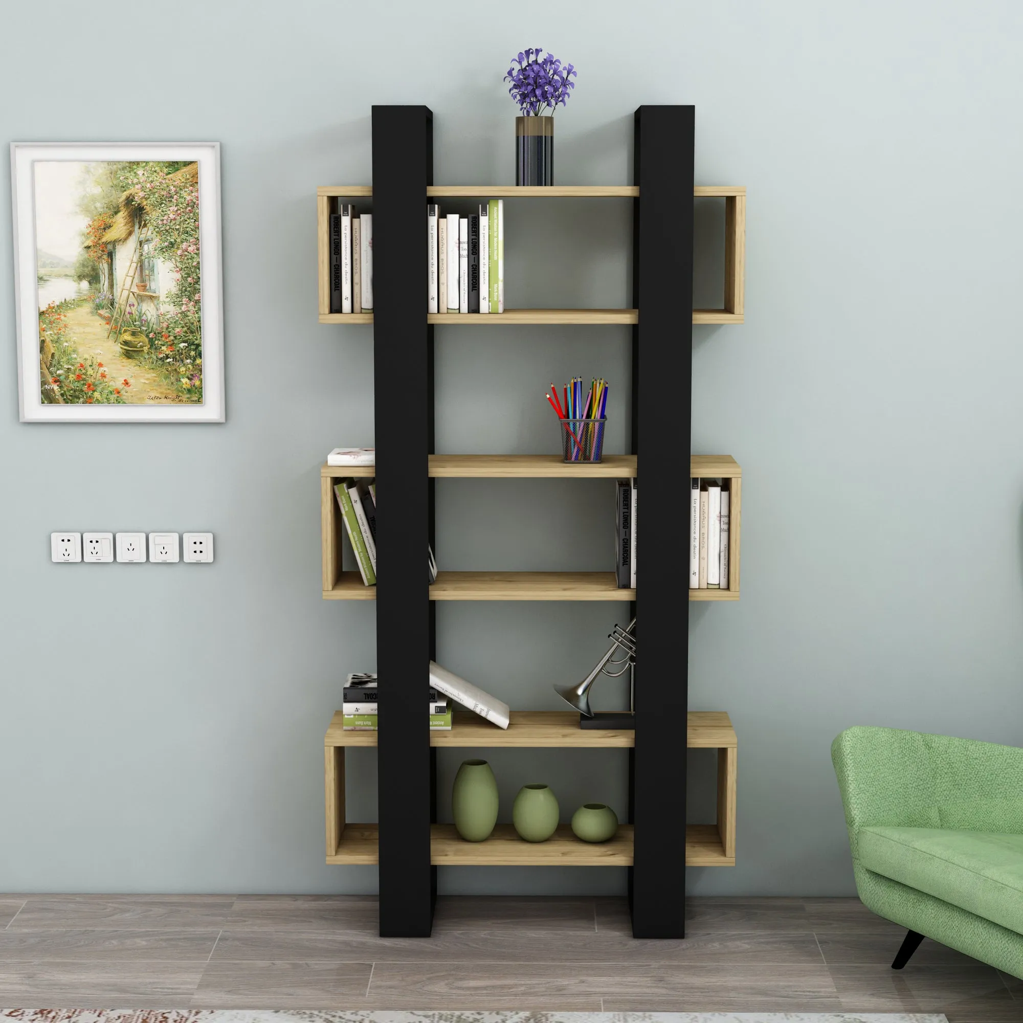 Bookcase with Geometric Shelves Ocean