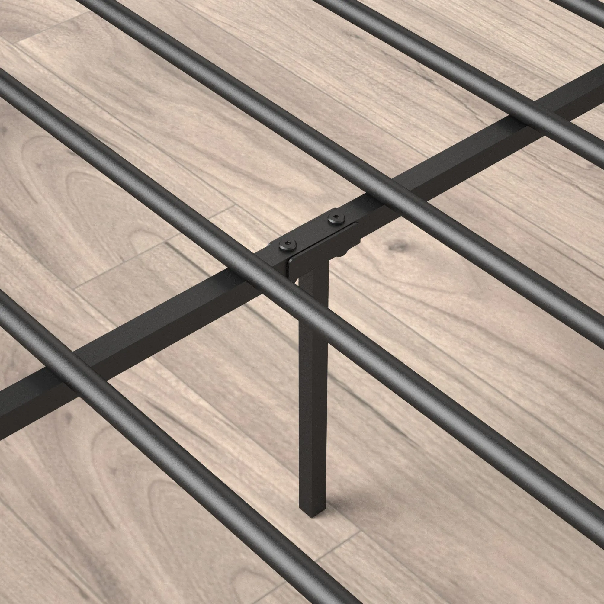 Cherie Metal Platform Bed Frame with Faux Leather Headboard