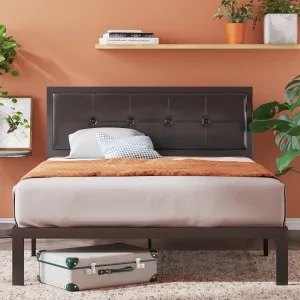 Cherie Metal Platform Bed Frame with Faux Leather Headboard