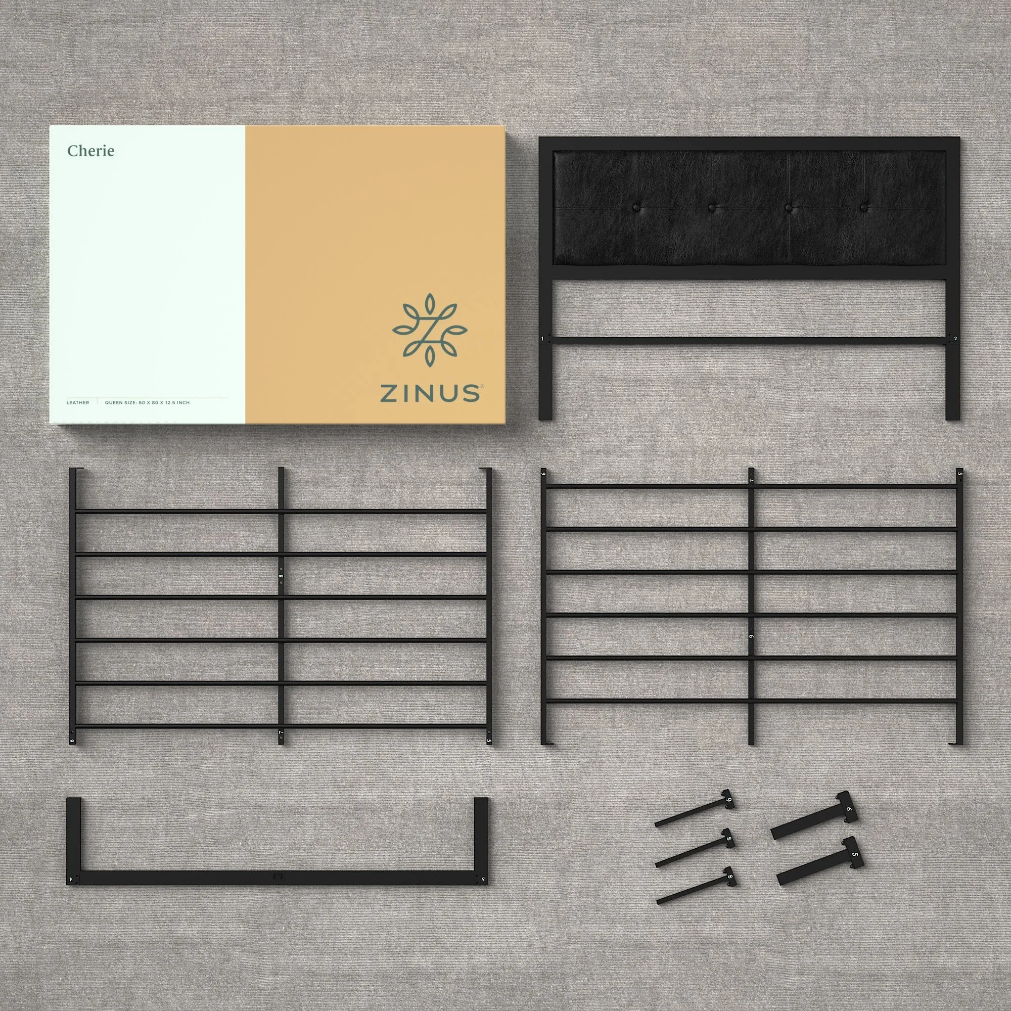 Cherie Metal Platform Bed Frame with Faux Leather Headboard