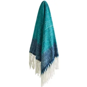 Chevron Teal Tassel KAS Throw Rug / Snuggle Blanket