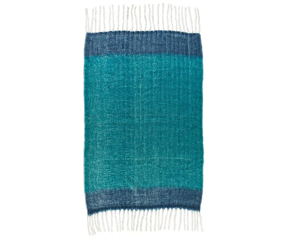 Chevron Teal Tassel KAS Throw Rug / Snuggle Blanket