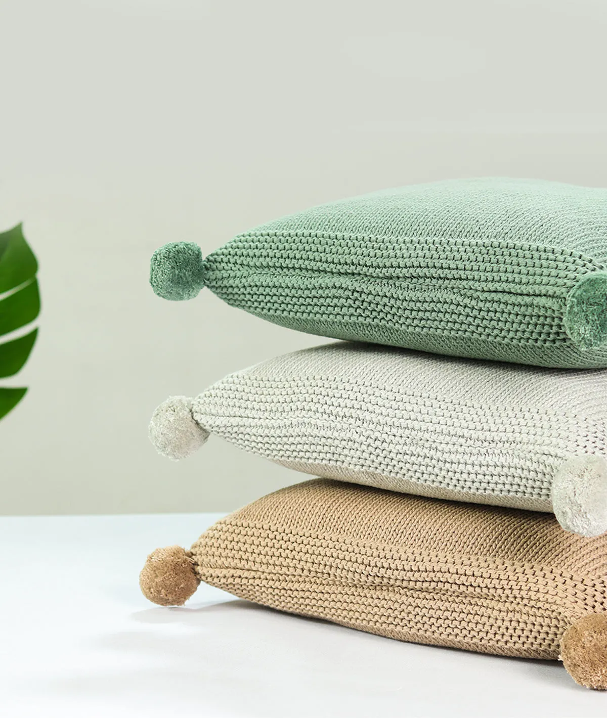Chunky Knit Cotton Knitted Decorative Vanilla Grey Melange Color 16 x 16 Inches Cushion Cover