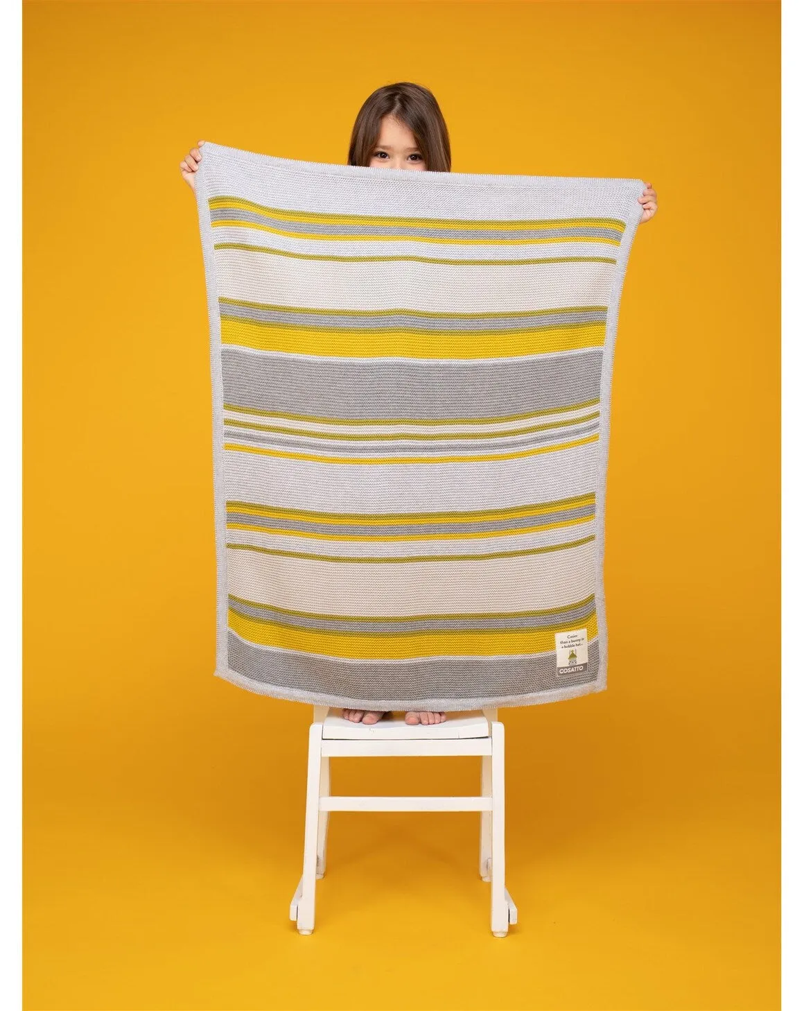 Cosatto Grey and Yellow Knitted Blanket