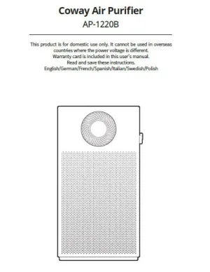 Coway Air Purifier User Manual Model- AP-1220B