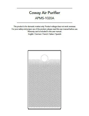 Coway Air Purifier User Manual Model- APMS-1020A