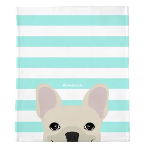 Cream French Bulldog on Aqua Stripes | Frenchie Blanket