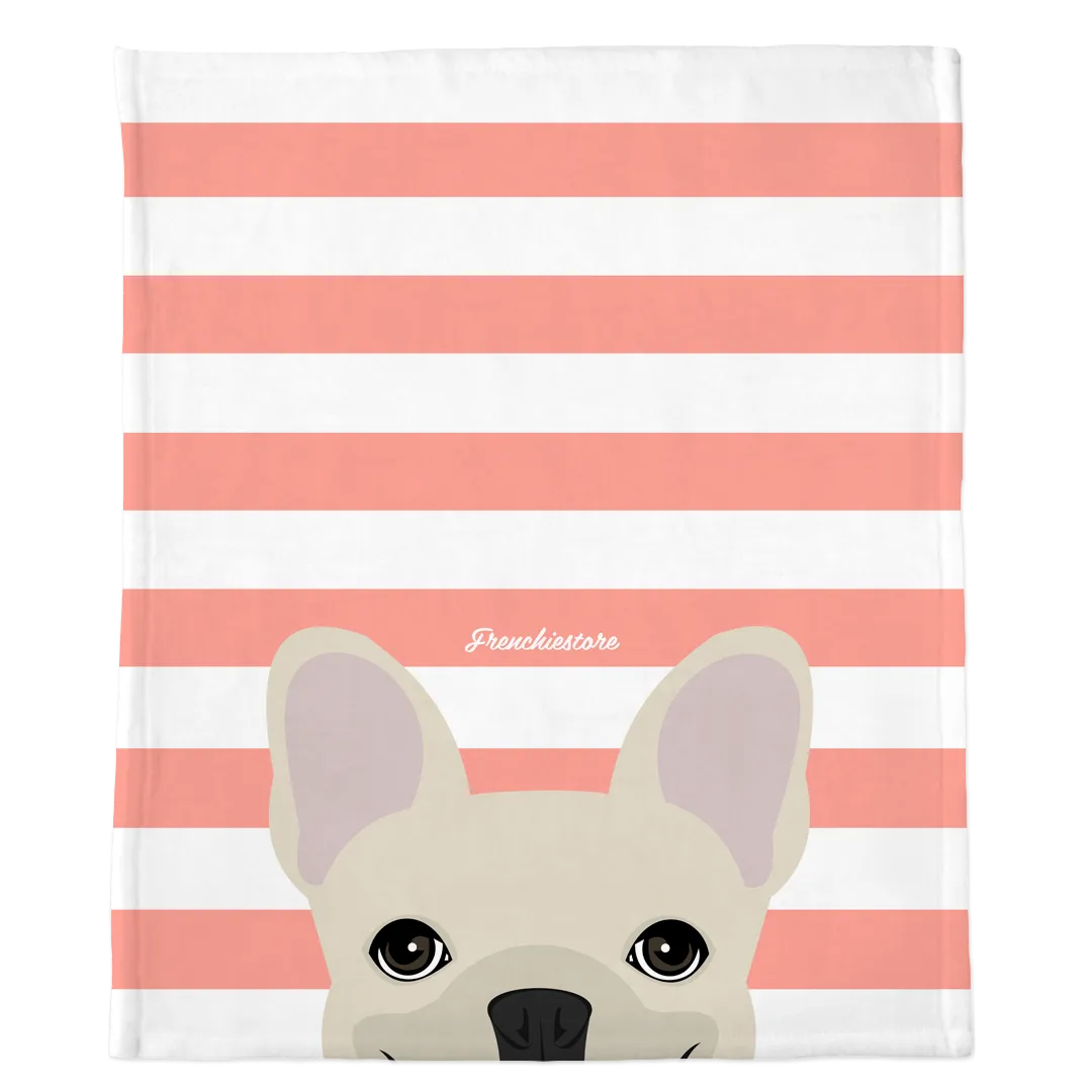 Cream French Bulldog on Peach Stripes | Frenchie Blanket