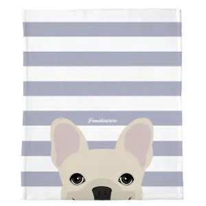 Cream French Bulldog on Silver Stripes | Frenchie Blanket