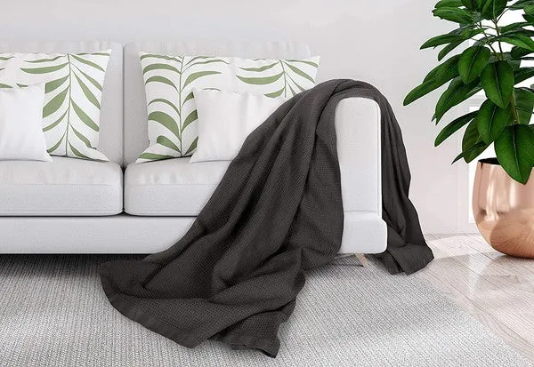 Dark Grey Cotton Thermal Waffle Blanket King Size
