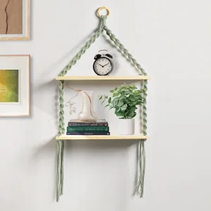 Decazone Macrame Wall Hanging Shelf; Cotton Rope Bohemian Woven Home Decor Handmade Boho Shelf with 2 Shelves for Plants and Decor; Tapestry Tassel Wall Floating Hanger for Home Decor | 91 x 40cm (Style 6)