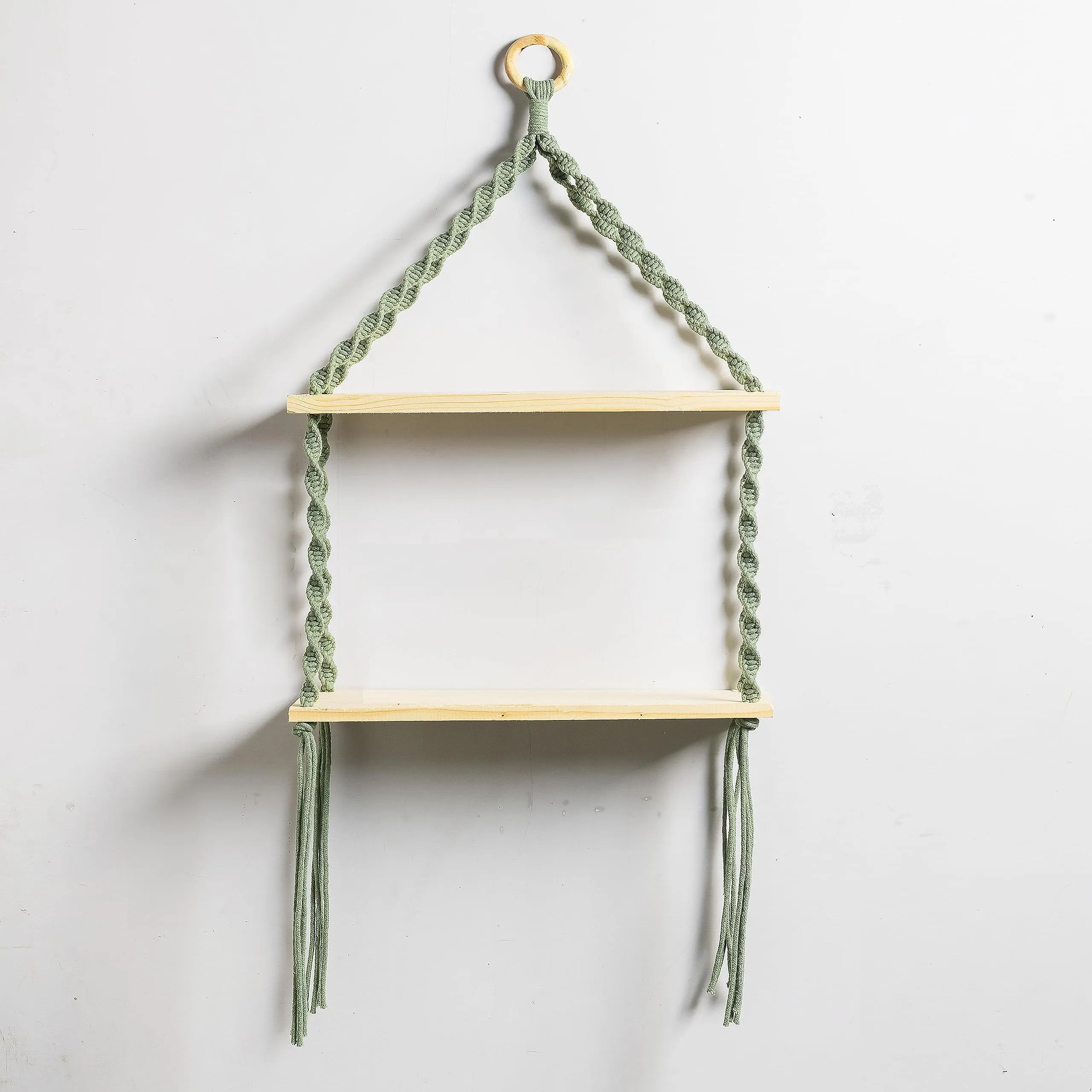 Decazone Macrame Wall Hanging Shelf; Cotton Rope Bohemian Woven Home Decor Handmade Boho Shelf with 2 Shelves for Plants and Decor; Tapestry Tassel Wall Floating Hanger for Home Decor | 91 x 40cm (Style 6)