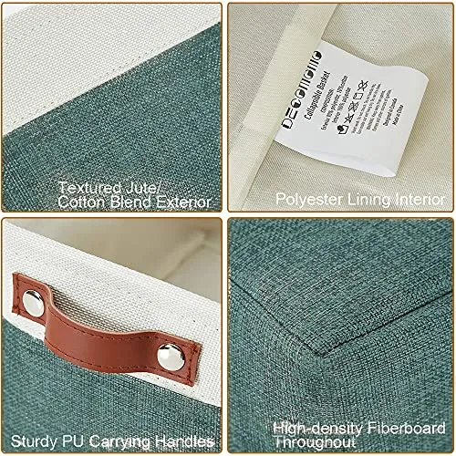 DECOMOMO Foldable Small Storage Bin | Rugged Canvas Fabric Basket Container W/ Leather Handles | Great for Organizing Closets, Offices, Nurseries and Homes (Grey and White, Small - 6 Pack)