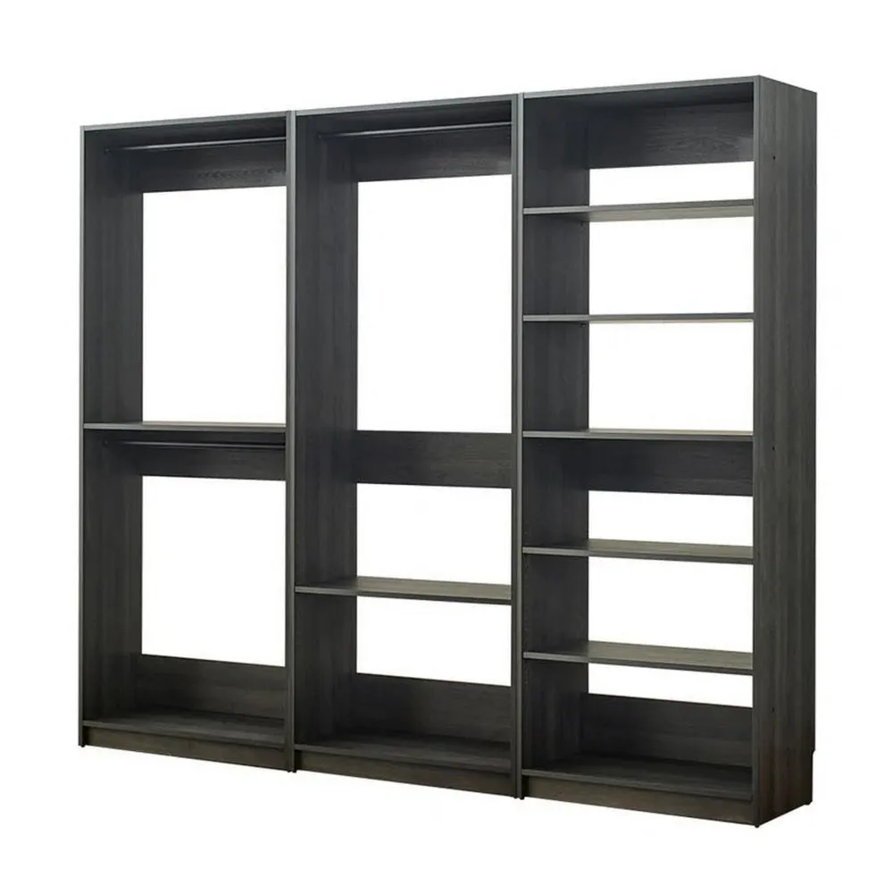 Dee Modular Closet System, 3 Hanging Rods and 6 Shelves, Dark Gray Wood By Casagear Home