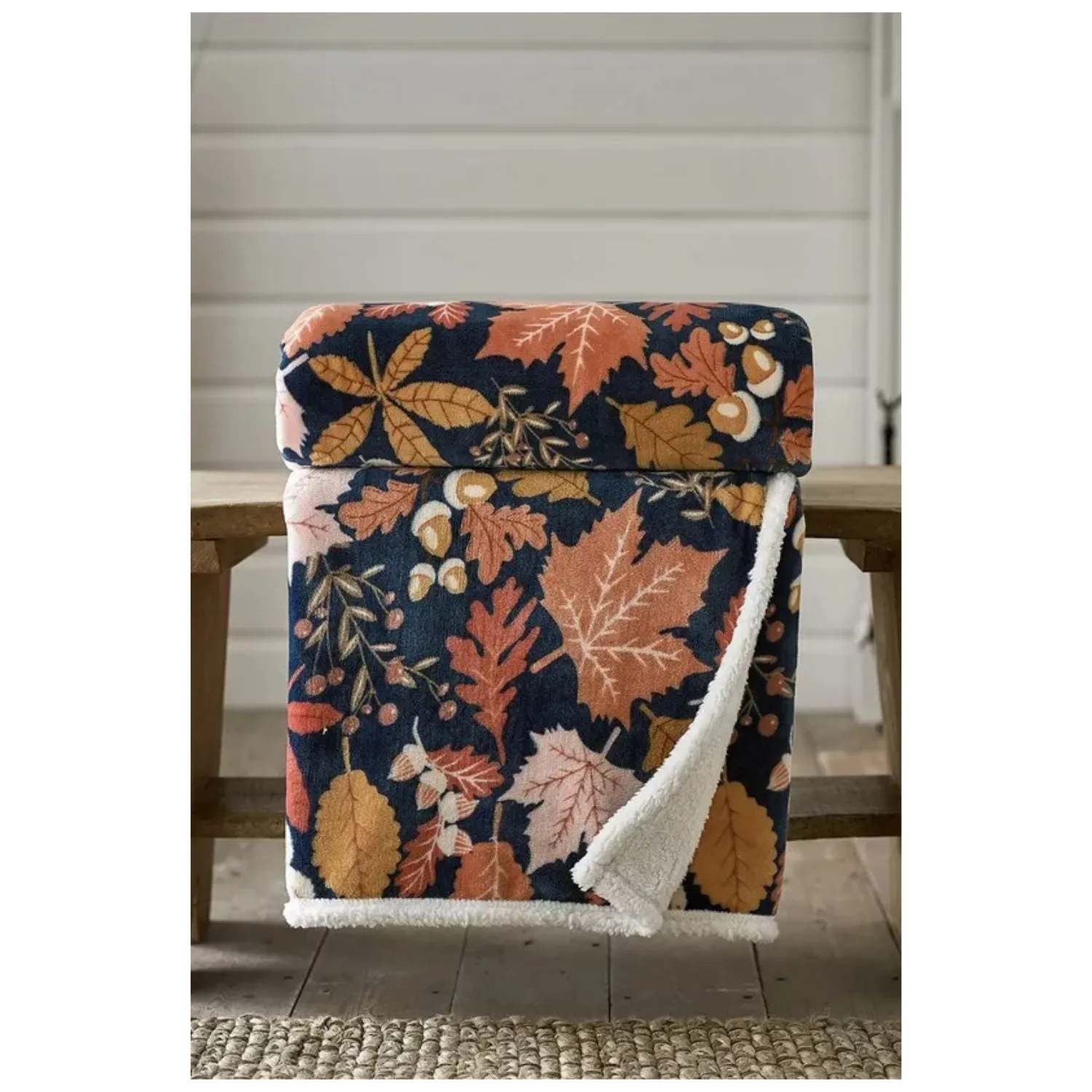Deyongs  180cm Autumn Leaves Sherpa Fleece Reversible Throw