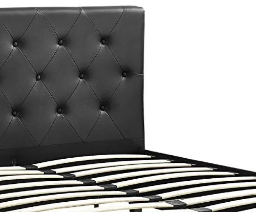 DHP PLATFORM BED, DAKOTA FAUX LEATHER TUFTED UPHOLSTERED PLATFORM BED - INCLUDES TUFTED UPHOLSTERED HEADBOARD AND SIDE RAILS, QUEEN PLATFORM BED - BLACK
