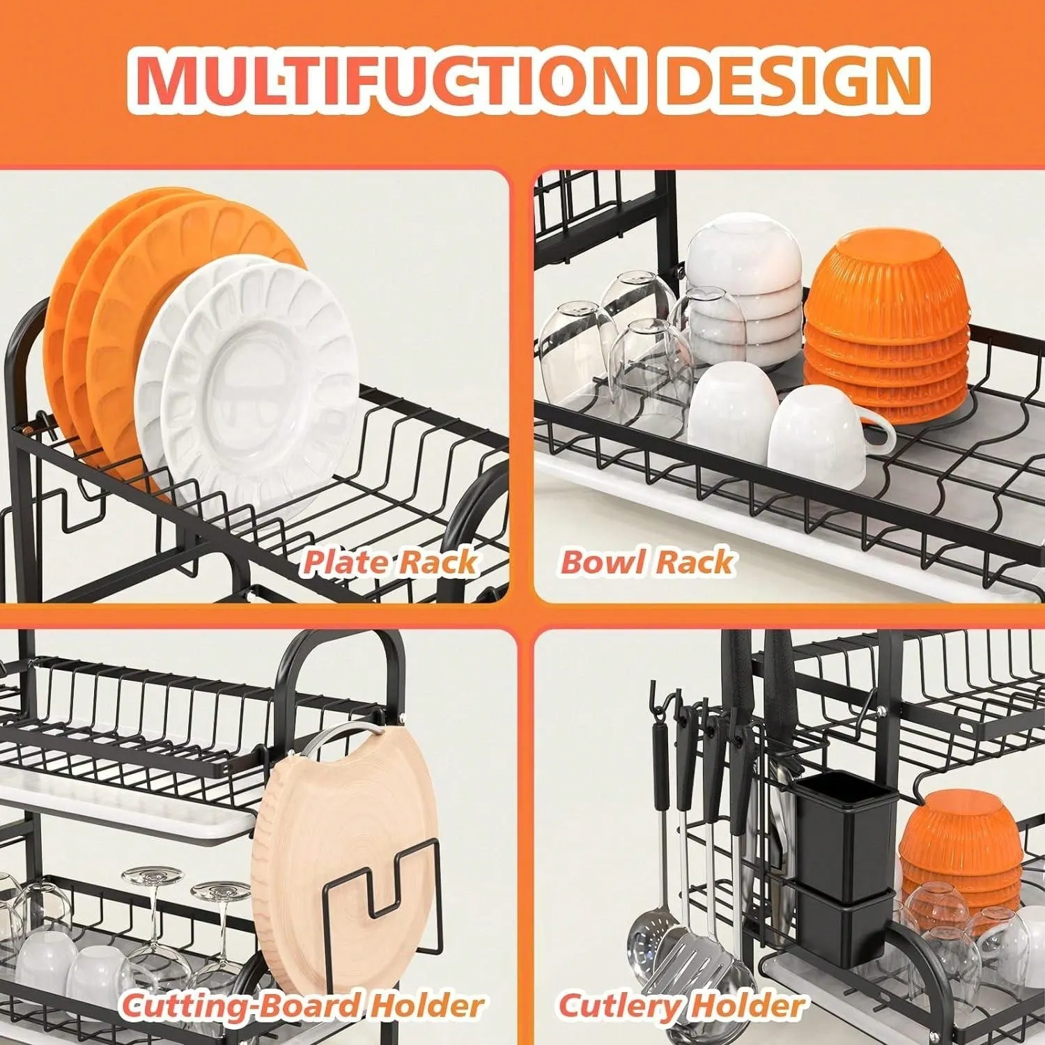 Dish Drying Rack, 2-Tier Dish Racks for Kitchen Counter