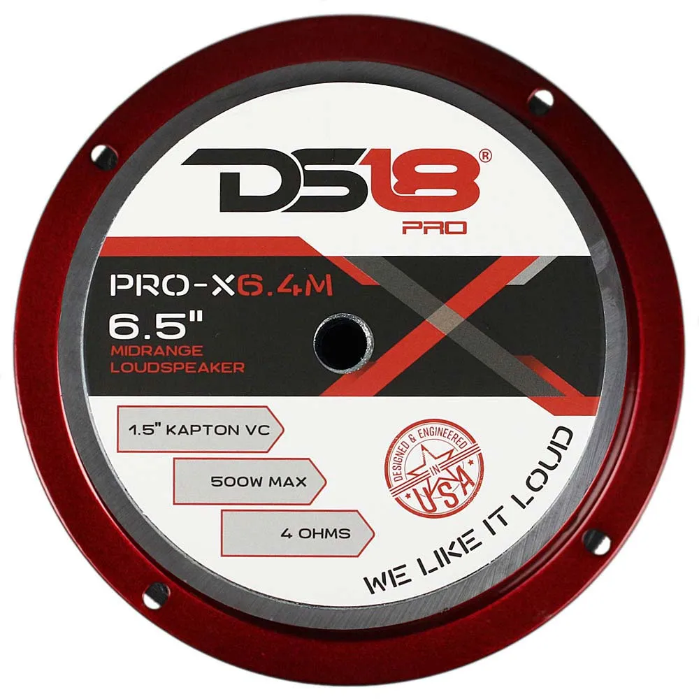 DS18 6.5" Mid Range Speaker 4 Ohm 500W Max 250W RMS PRO-X6.4M Car Audio Single
