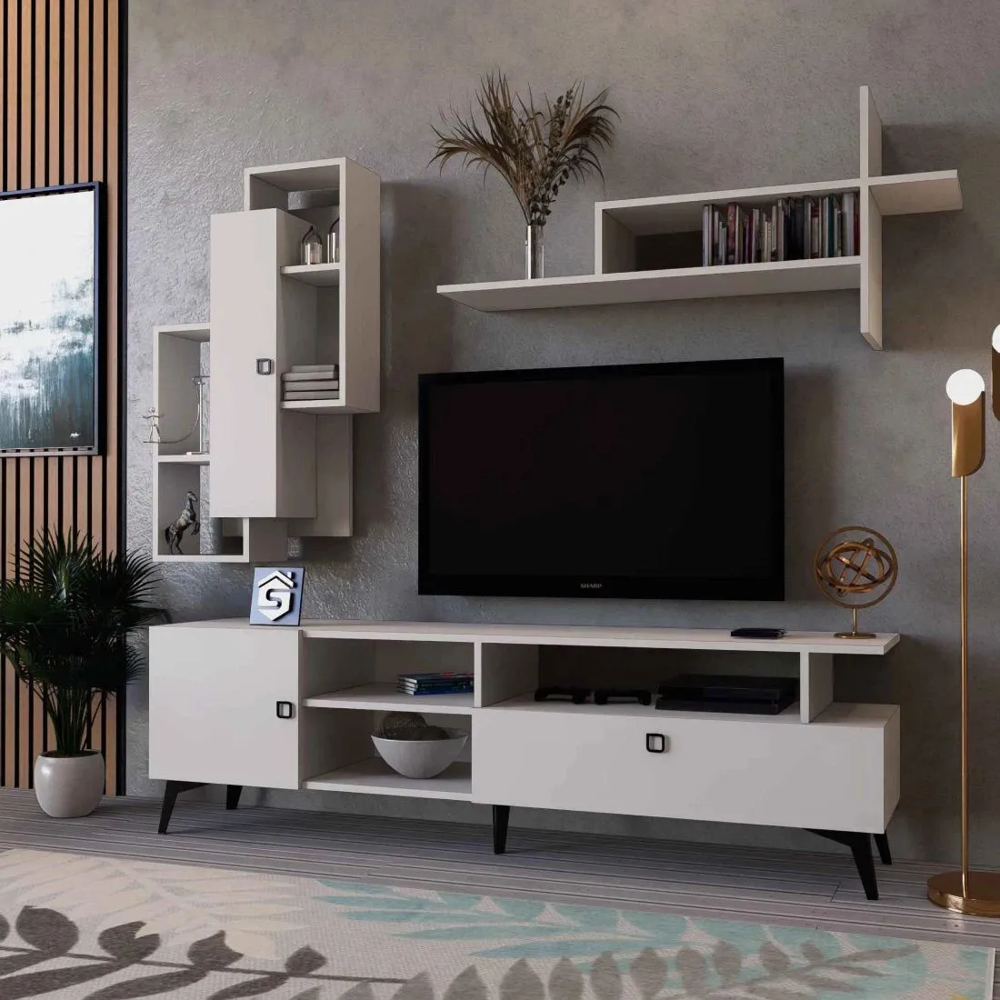 Elegant White TV Table with Shelves – Perfect for Light-Colored Interiors