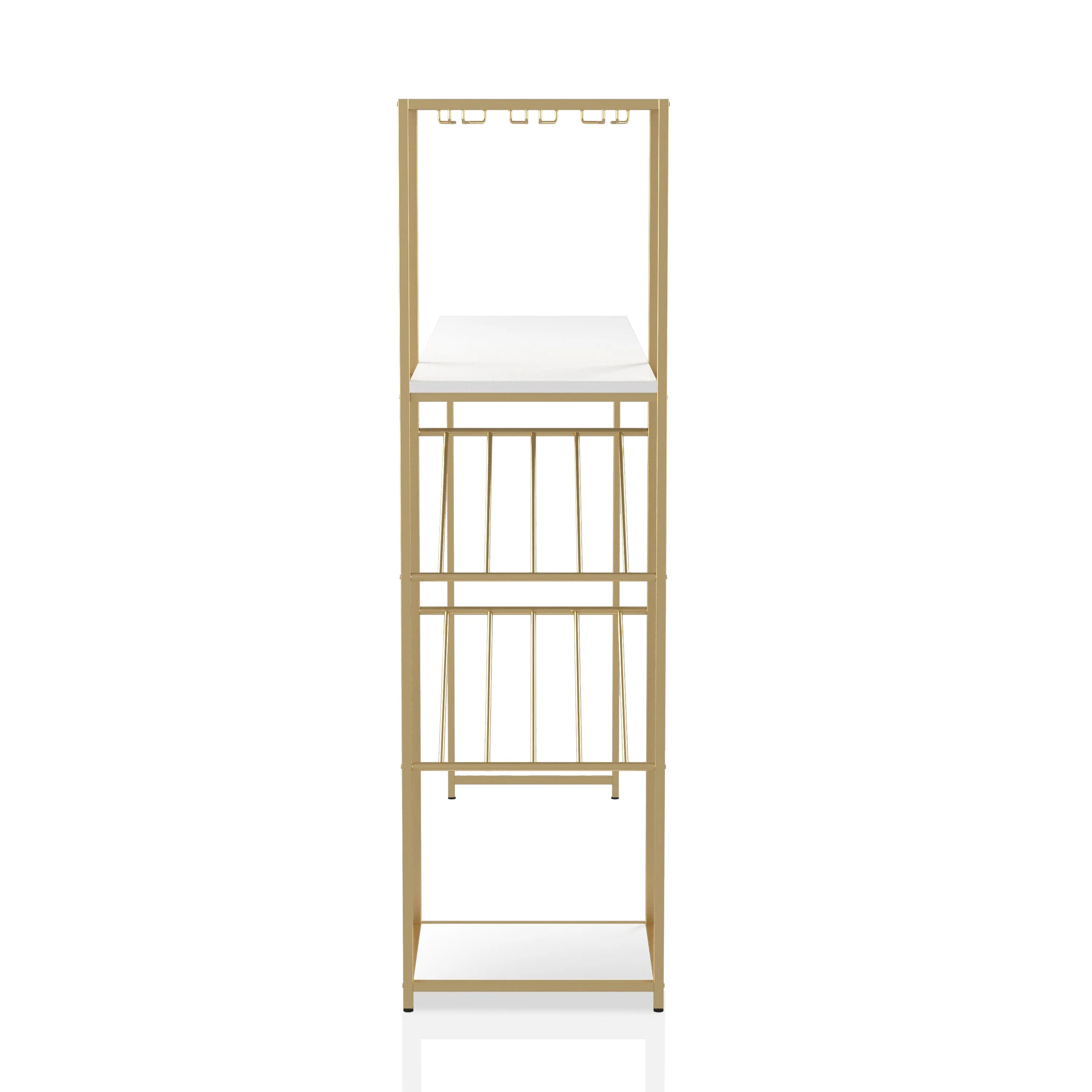 Emma Gloss-White on Gold Bar Table with 8-bottle Wine & Stemware Racks