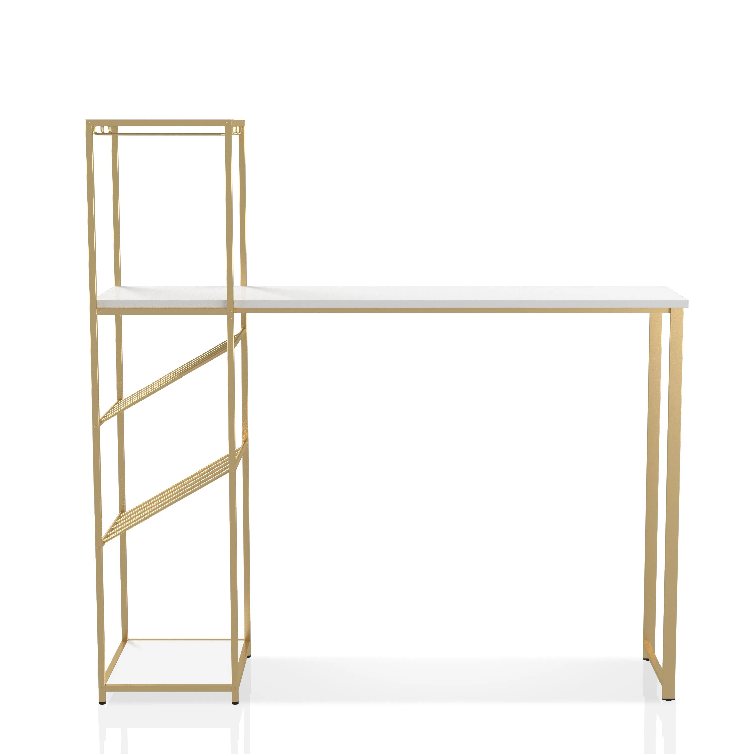 Emma Gloss-White on Gold Bar Table with 8-bottle Wine & Stemware Racks