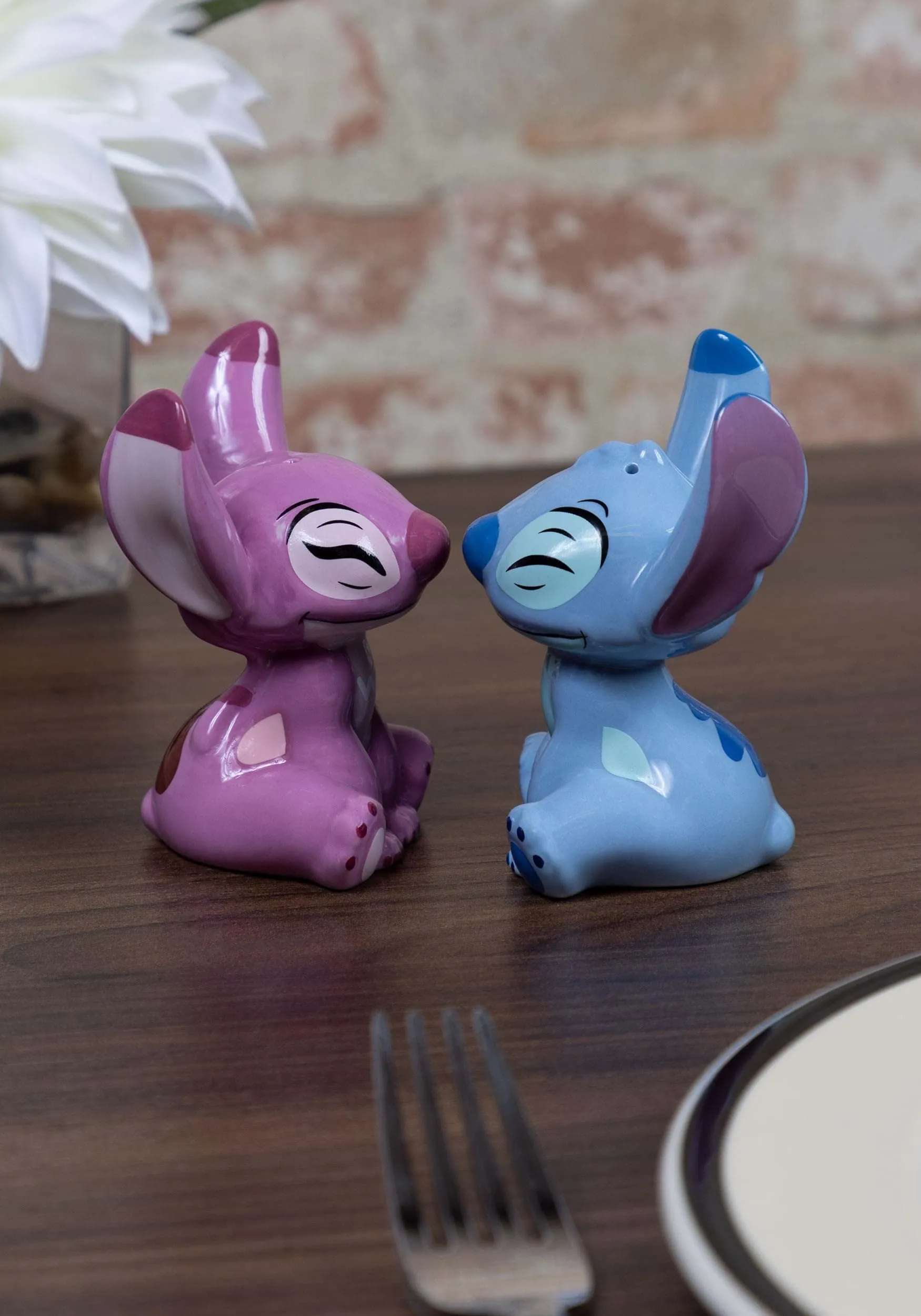 Enesco Disney Ceramics Stitch and Angel Salt and Pepper Shaker Set, 3.5 Inch, Multicolor