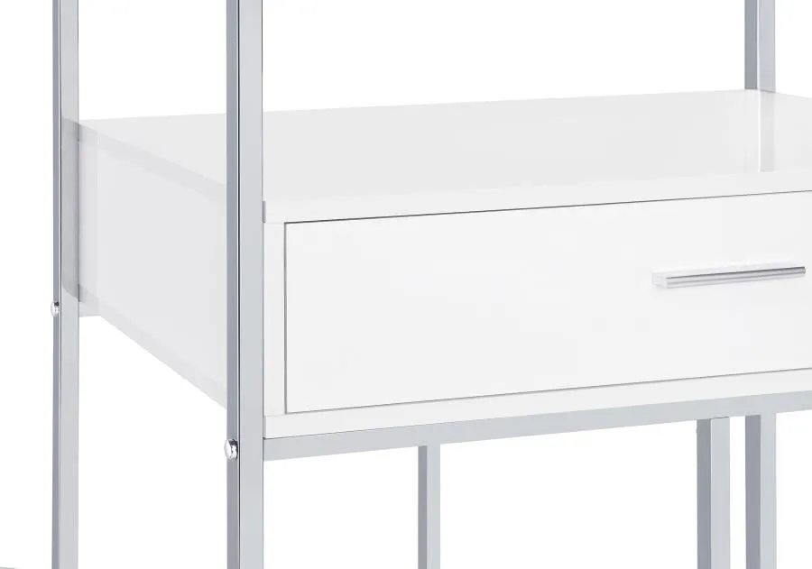 Figueroa 5-shelf Wine Cabinet with Storage Drawer White High Gloss and Chrome