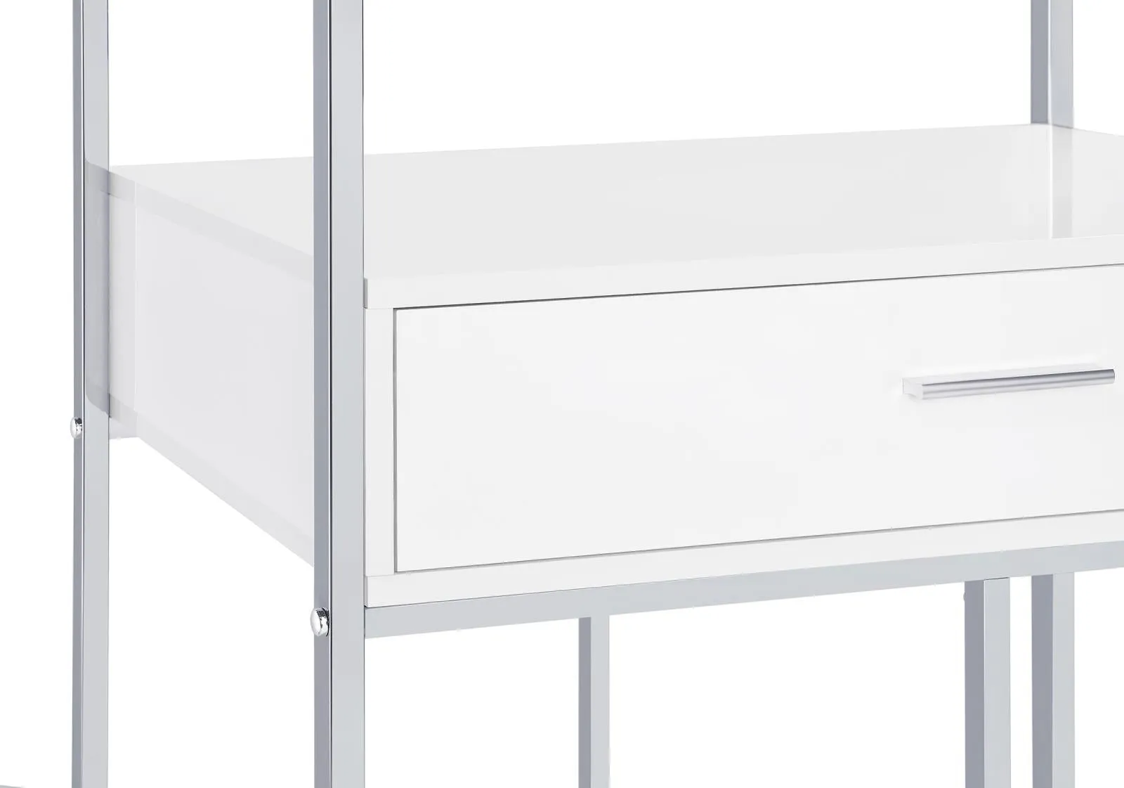 Figueroa 5-shelf Wine Cabinet with Storage Drawer White High Gloss and Chrome
