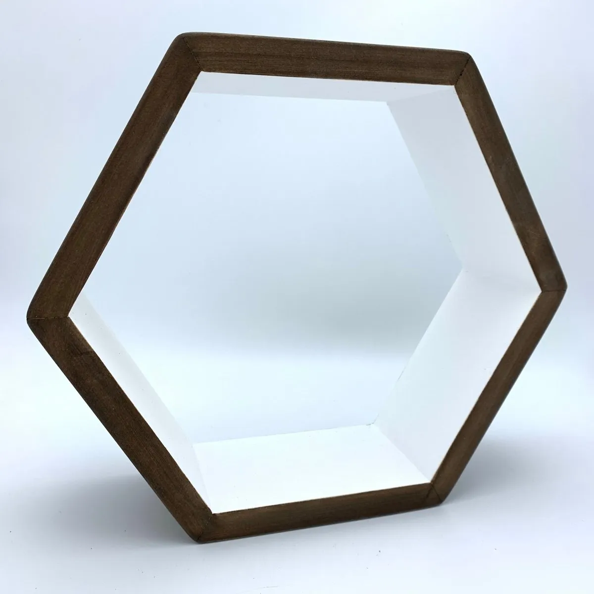 Floating Hexagon Shelf - Walnut & White