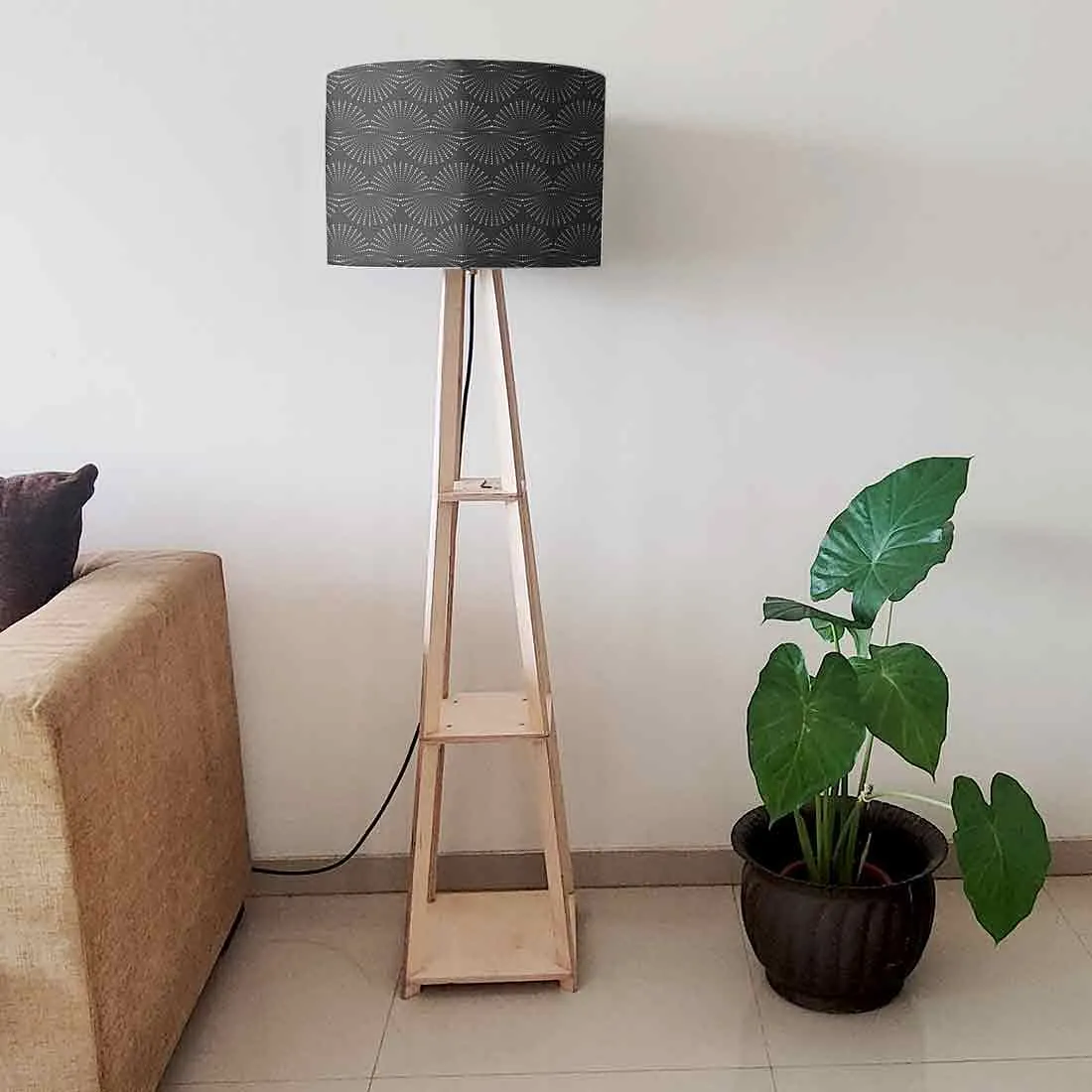 Floor Lamp with Shelves  -   Black Retro Design