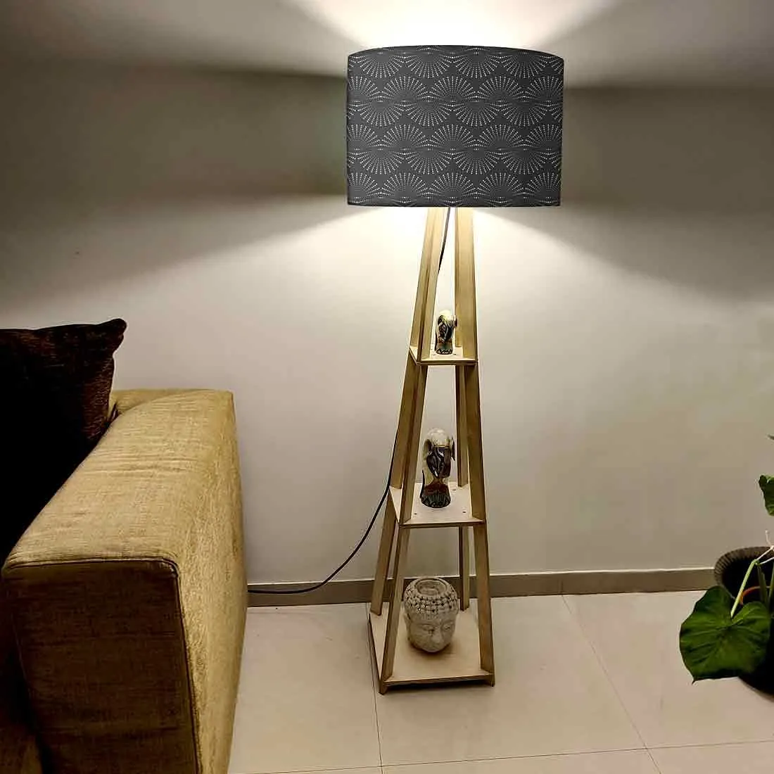 Floor Lamp with Shelves  -   Black Retro Design