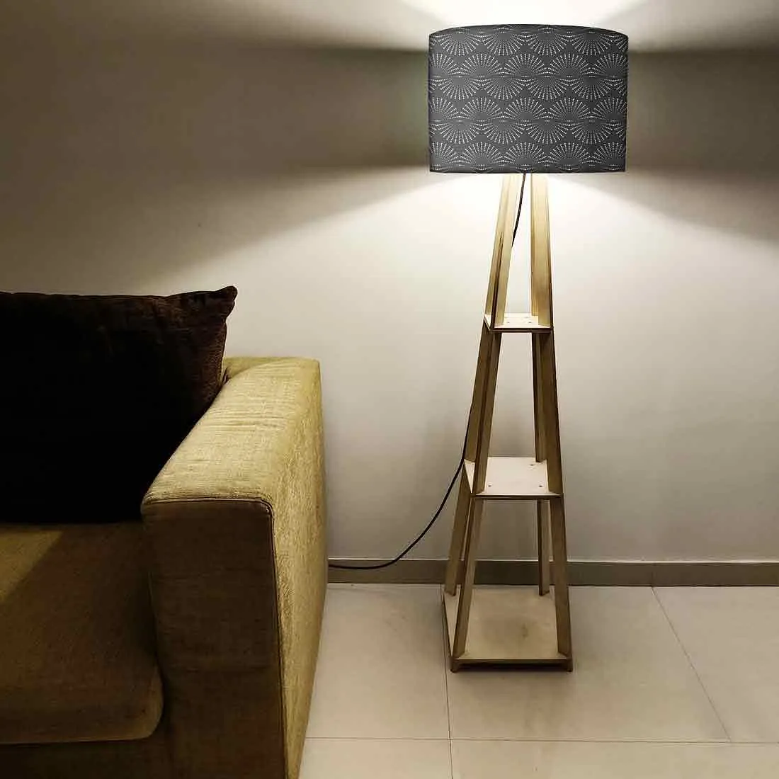 Floor Lamp with Shelves  -   Black Retro Design