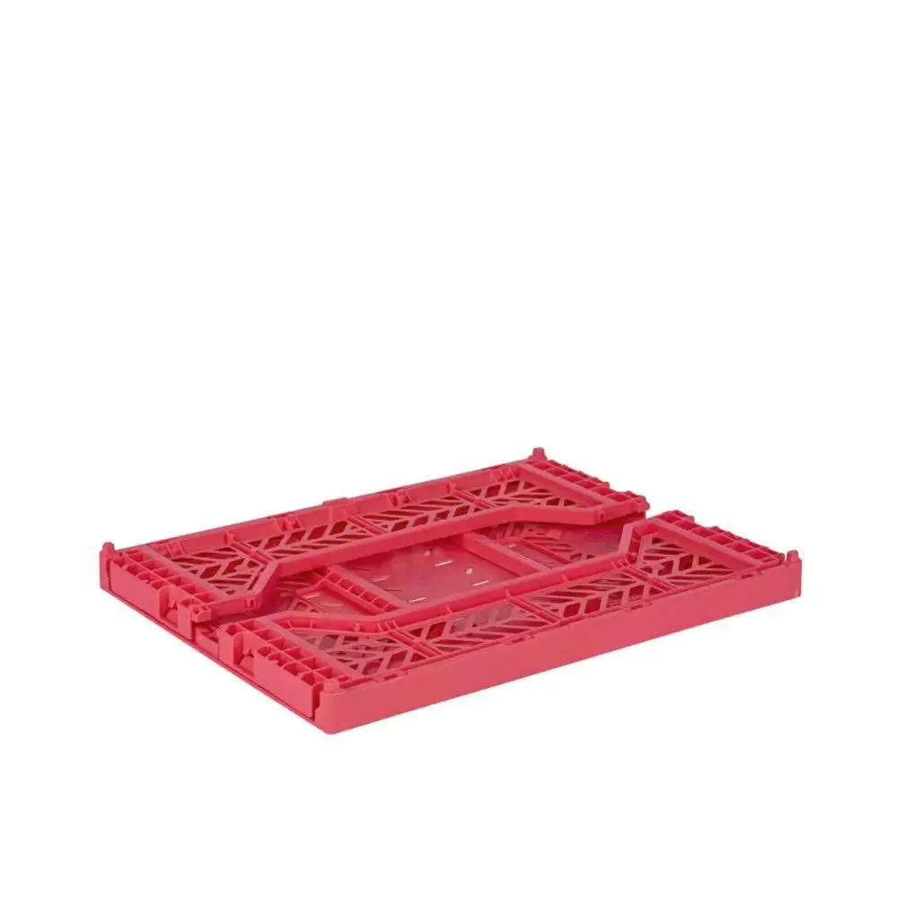 Foldable Storage Bins, Plastic Crate for Storage, Collapsible Crate, Utility Stackable Box Medium Dark Pink