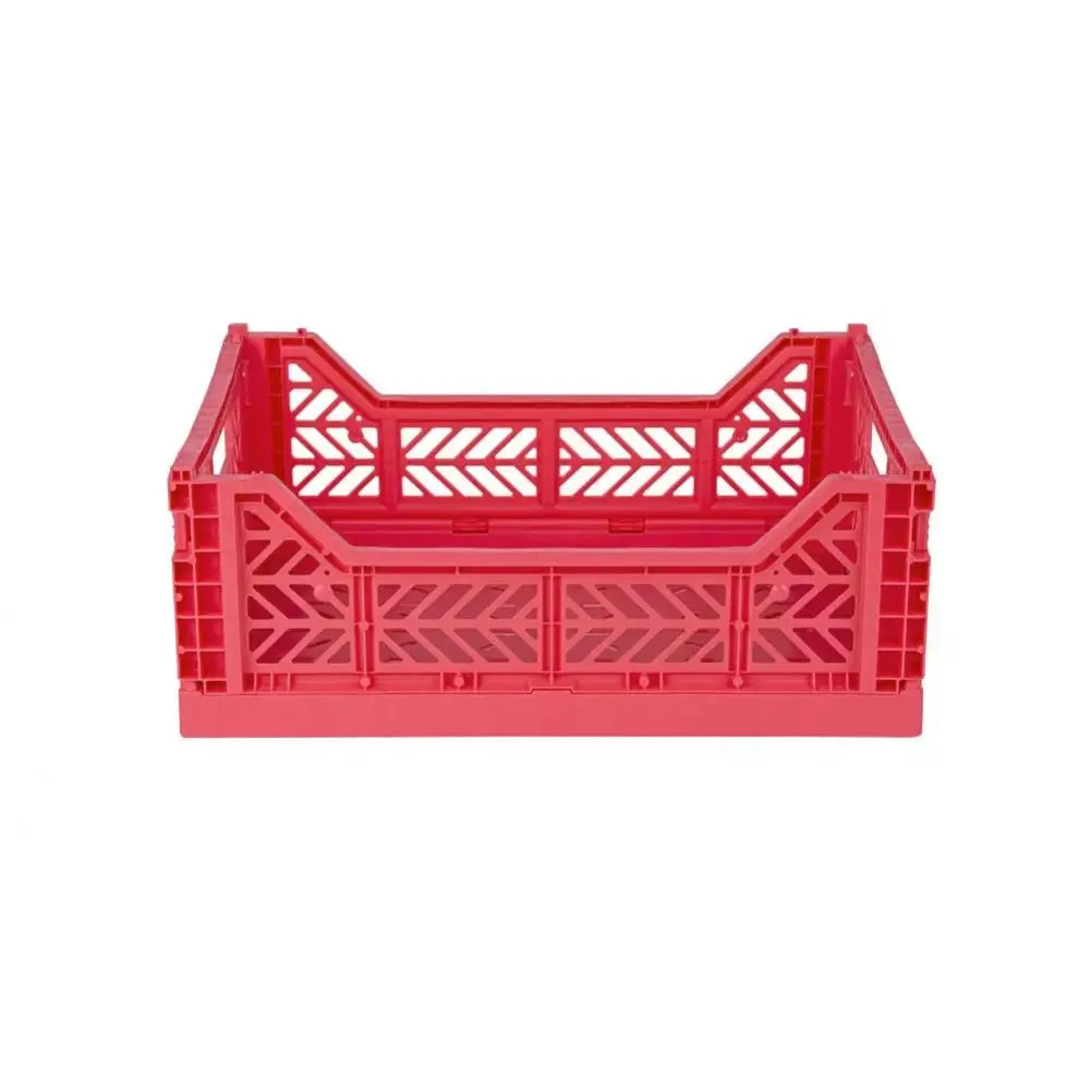 Foldable Storage Bins, Plastic Crate for Storage, Collapsible Crate, Utility Stackable Box Medium Dark Pink