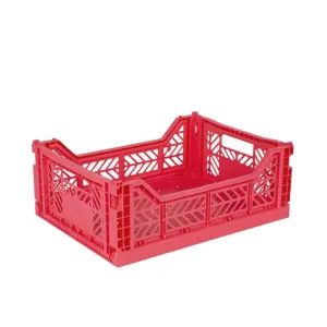 Foldable Storage Bins, Plastic Crate for Storage, Collapsible Crate, Utility Stackable Box Medium Dark Pink