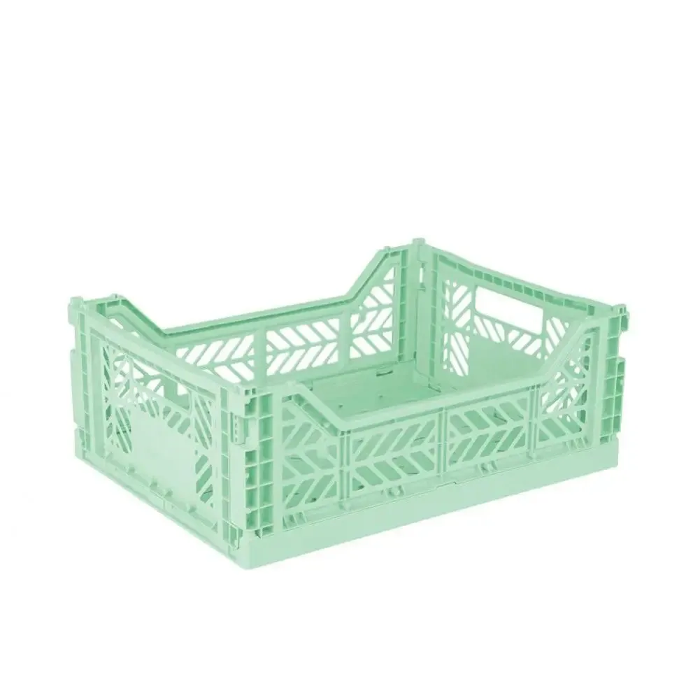 Foldable Storage Bins, Plastic Crate for Storage, Collapsible Crate, Utility Stackable Box Medium Warm Mint