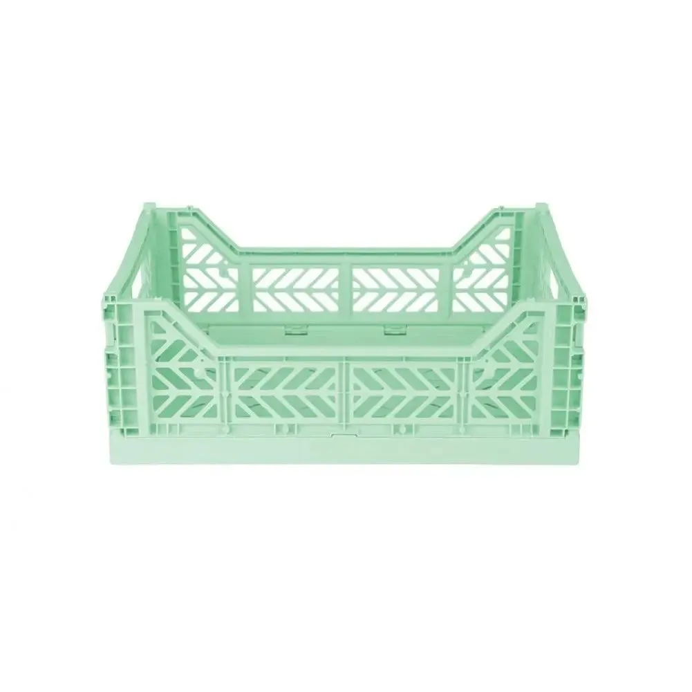 Foldable Storage Bins, Plastic Crate for Storage, Collapsible Crate, Utility Stackable Box Medium Warm Mint