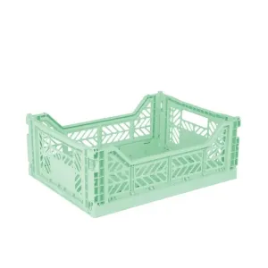Foldable Storage Bins, Plastic Crate for Storage, Collapsible Crate, Utility Stackable Box Medium Warm Mint