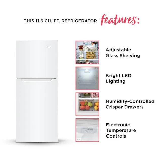 Frigidaire 11.6 Cu. Ft. Apartment-Size Refrigerator White Top Freezer